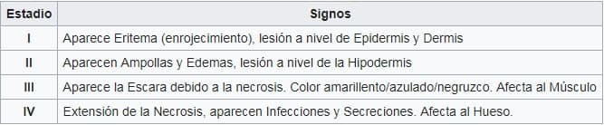 Escala Norton escaras cojines