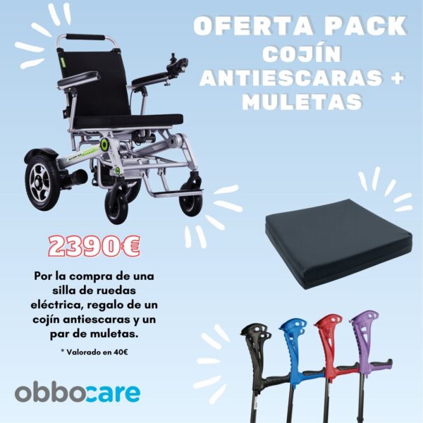 Pack silla de ruedas H3T + cojín antiescaras + muletas